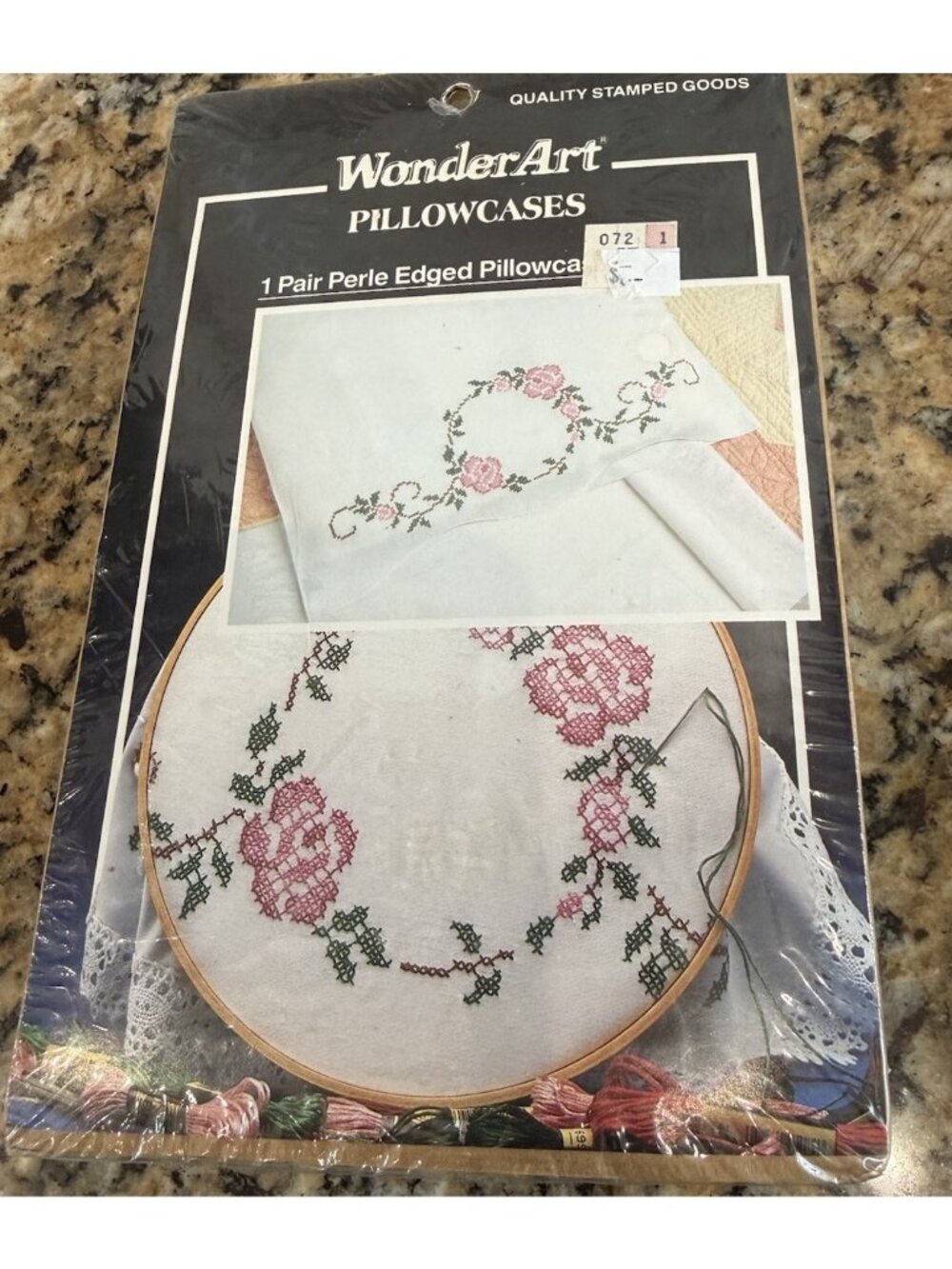 WonderArt Stamped Cross Stitch 1 pair Pillowcase Rose Circle #1164 20"x30"